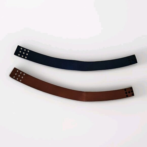Belt Womens Lot of 2 Brown Navy Textured Ribbed Outside Snap Buttons France VTG main image 12